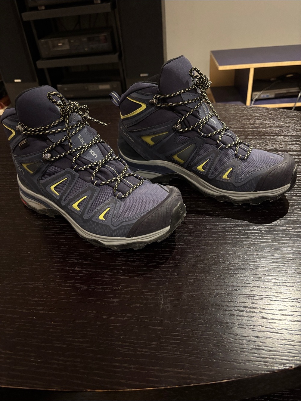 Salomon Navy with Yellow Accent Mid-Height Hiking Boots
